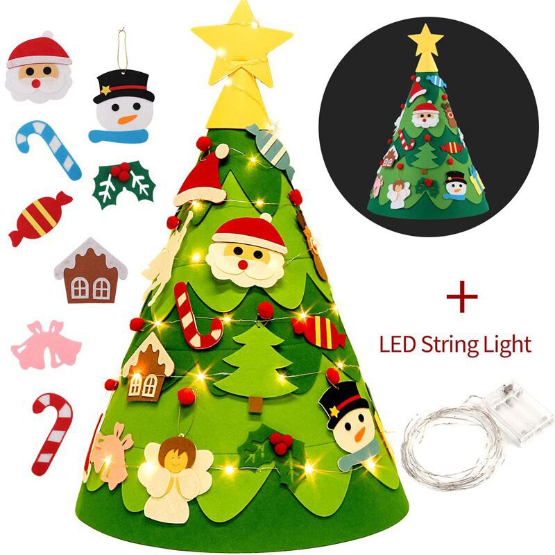 

Handmade DIY felt Christmas tree with string lights Xmas decoration pendant strong festive atmosphere