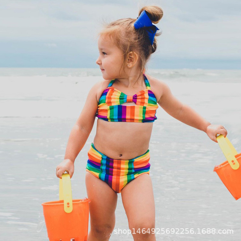 Girl Cute Split Skirt Children&#039;s Swimsuit Bikini Boxer Beach Bathing Suit-image-673929164