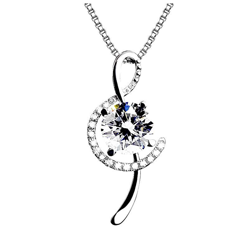 

Pendant Necklaces Creative Sweet Elegant Note Plated White Gold 2 Karat Imitation Mosan Diamond Necklace For Women