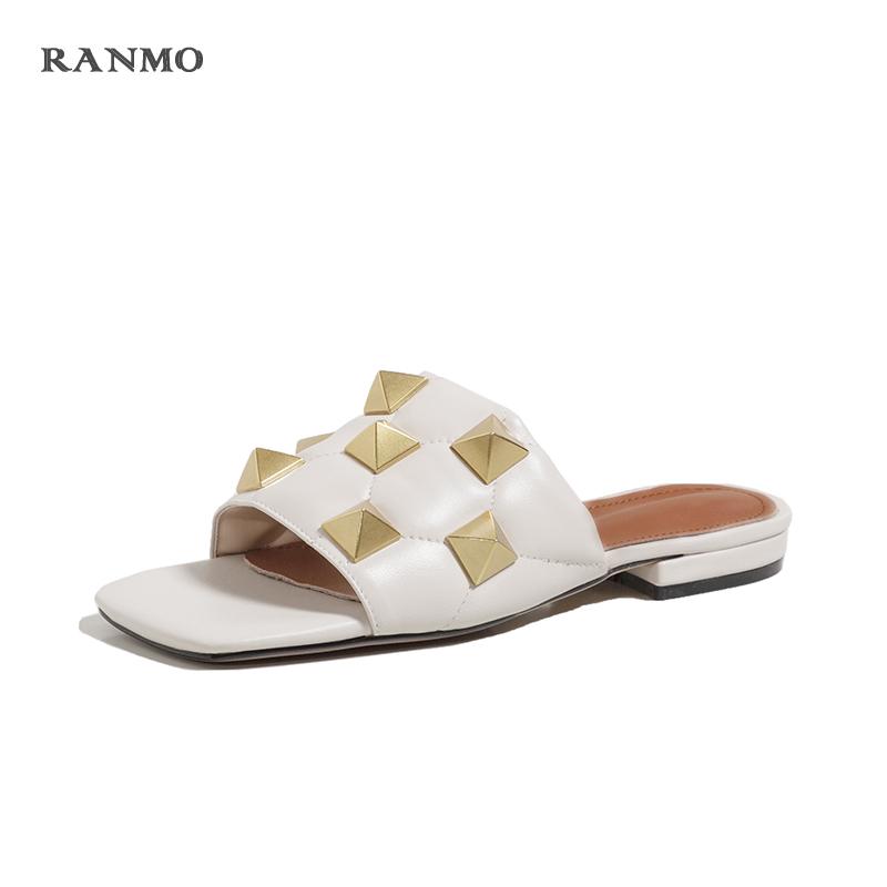 

Women's Shoes Summer Low-heeled Leather Sandals Open Toe Personality Slippers, Black