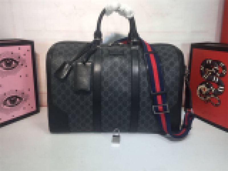 

Luxury Boston Bag 474131 Black Gray Pvc Vinyl Chloride Leather Travel Bag Size: 45*27*24cm