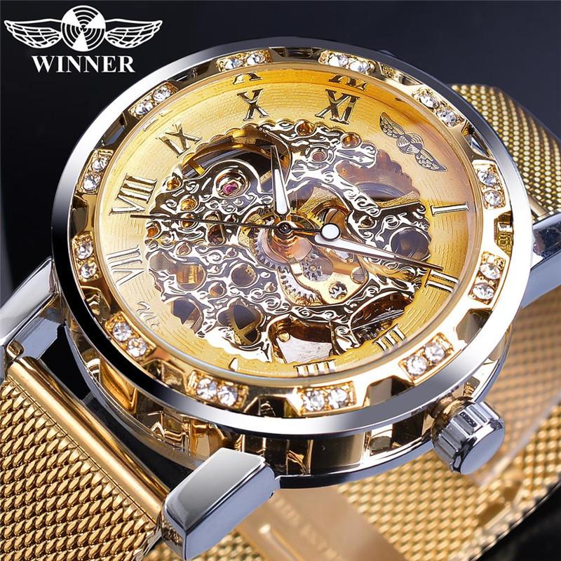 

Wristwatches Top Male Automatic Mechanical Wrist Watch Milanese Band Square Fashion Luminous Gear Movement Royal Design Men Gif, Slivery;brown