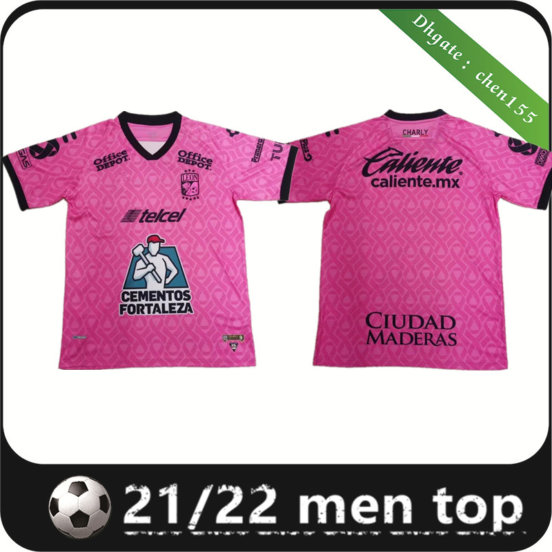 

Customized 21 22 Leon Mexico Club 2021 2022 Thai Quality Soccer Jersey Discount football uniform Pink Dropshipping Accepted men wear, 21/22 home
