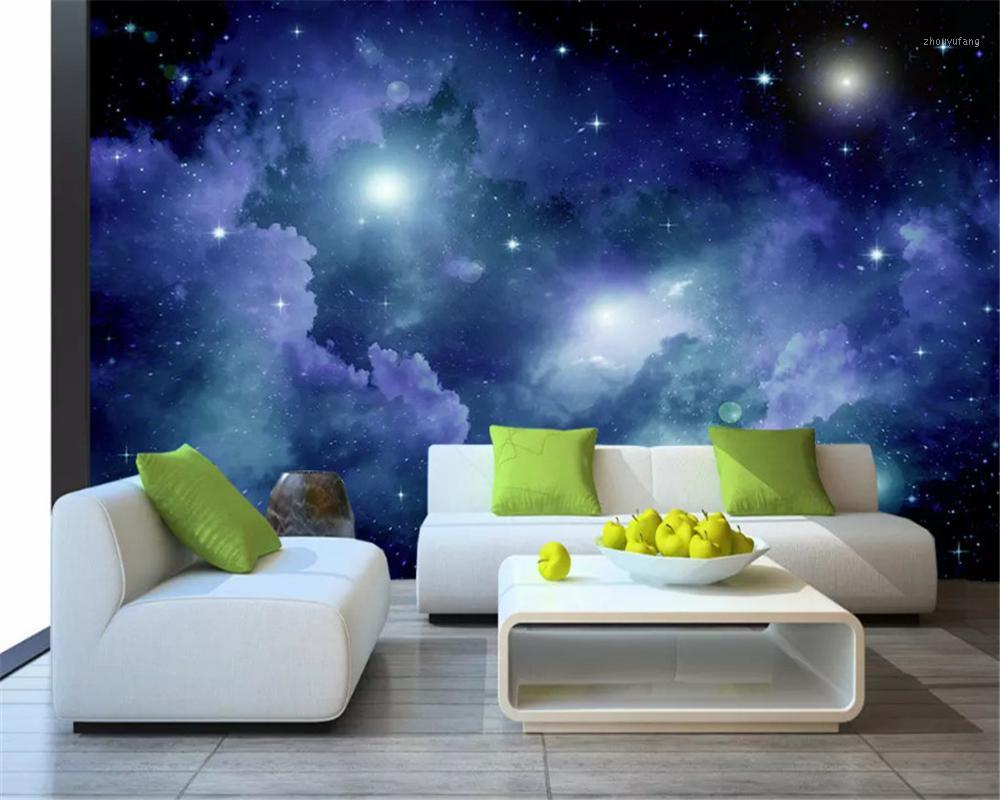 

Wallpapers Custom Wallpaper Fashion Decorative Stereo 3d Blue Star Universe Ceiling Background Wall Papers Home Decor