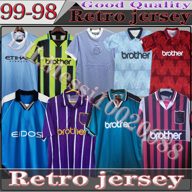 

thailand 89 91 92 94 96 Retro Man Soccer Jerseys 98 99 City 2011/12 Wembley Clough Home Tevez Kun Agüero Dzeko Kompany Vintage Manchester Shirts Classic