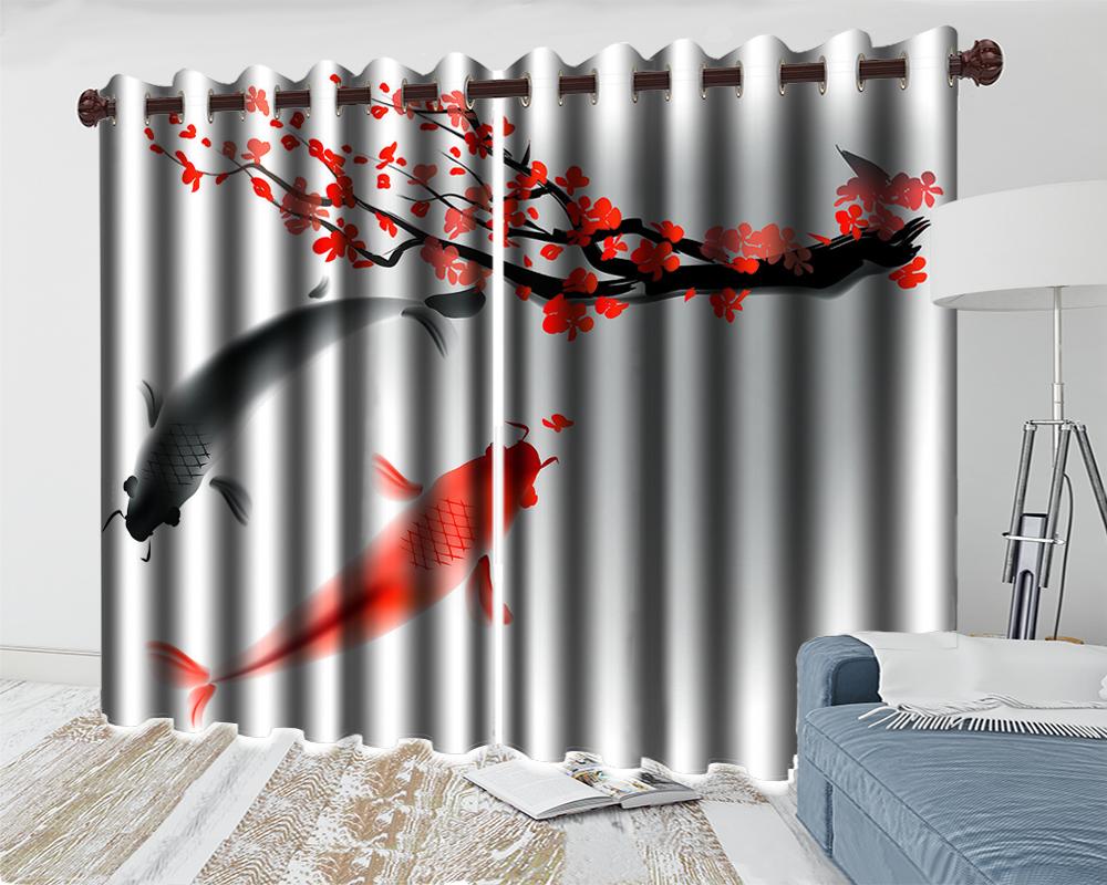 

3d Blackout Modern Curtain Window Red Black Carp Animal Home Improvement Kitchen Room Living & Drapes