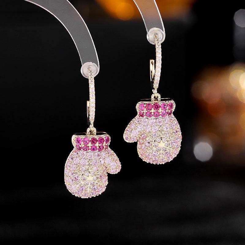 

Stud Colorful Zircon Inlaid Earrings Creative Design Glove Jewelry For Woman Female 2021 Trend, Golden;silver