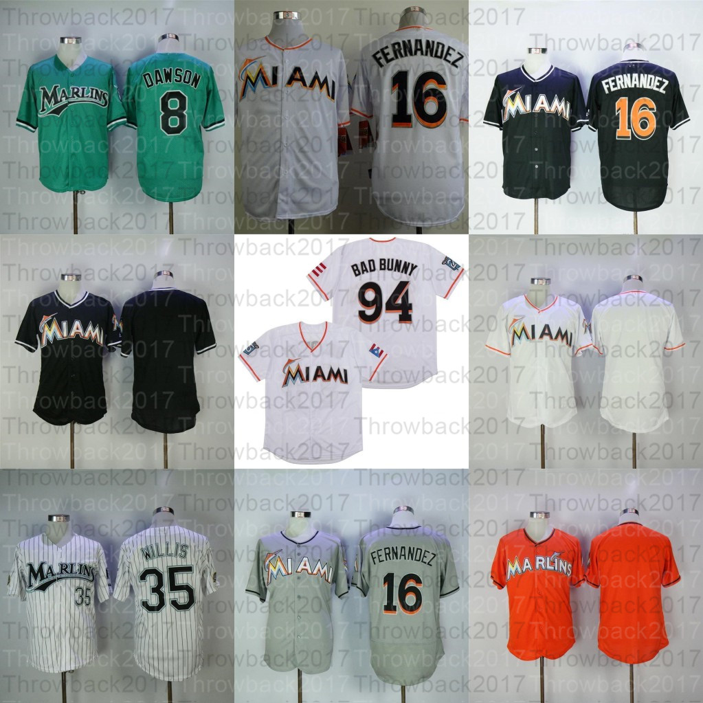 

Miami Florida Vintage Retire Baseball Jerseys 16 Jose Fernandez 94 Bad Bunny With Puerto Rican Flag 35 Dontrelle Willis Andre Marlins, Whith ii