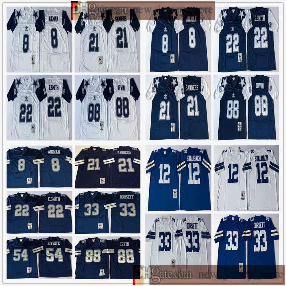 

Vintage 75th Retro NCAA Football Deion Sanders Emmitt Smith Troy Aikman Tony Dorsett Michael Irvin Roger Staubach Jersey Blue White Stitched, Black;red