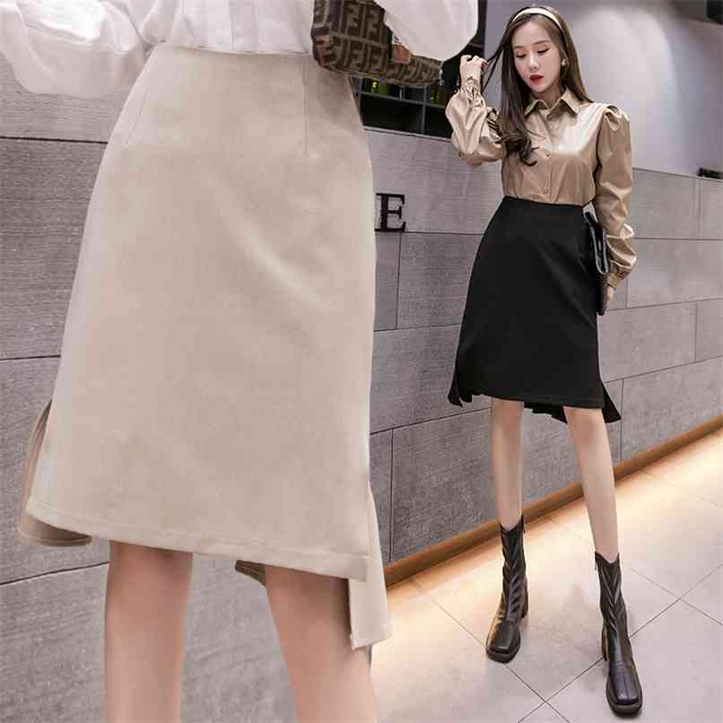 

Fashion bag hip split irregular skirt women spring/summer high waist casual 210520, Black