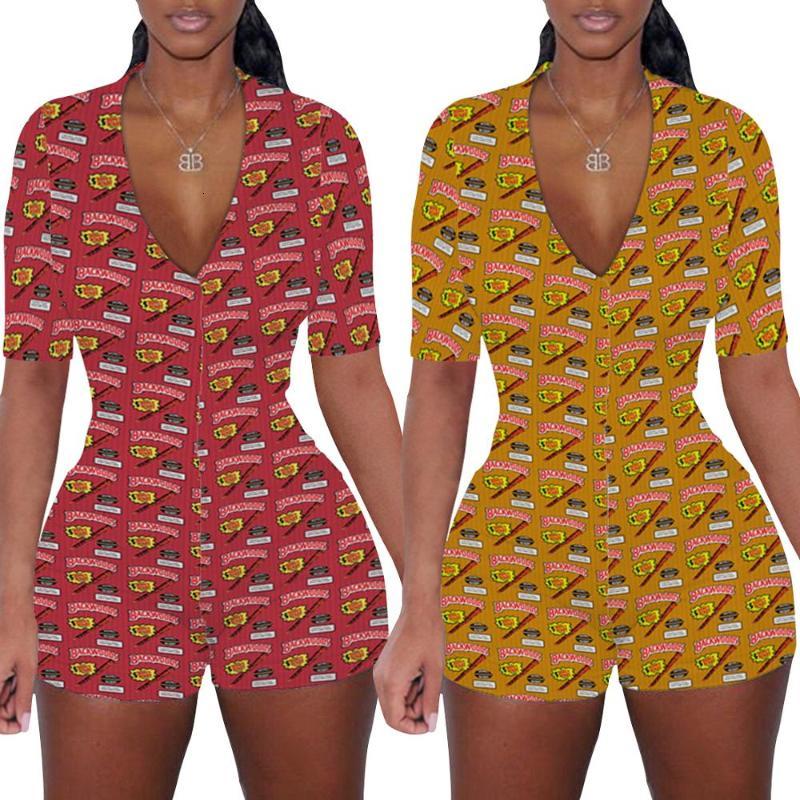 Women&#039;s Jumpsuits & Rompers Sexy Bodysuit Long Sleeve Deep V Neck Bodycon Stretch Leotard Crop Top Button Short Romper Pajamas Jum-image-688555743