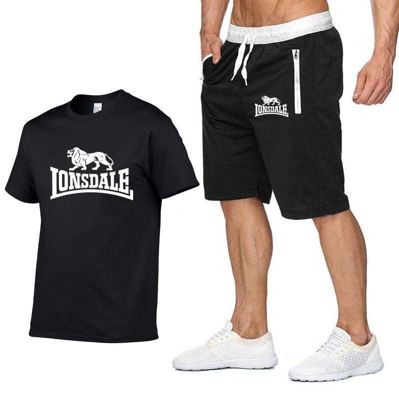 

Men Summer LONSDALE Sportswear Sets Short sleeve T-shirts Short Pants New Fashion Men Casual Sets Shorts T-shirts 2 pieces X0909, Orange
