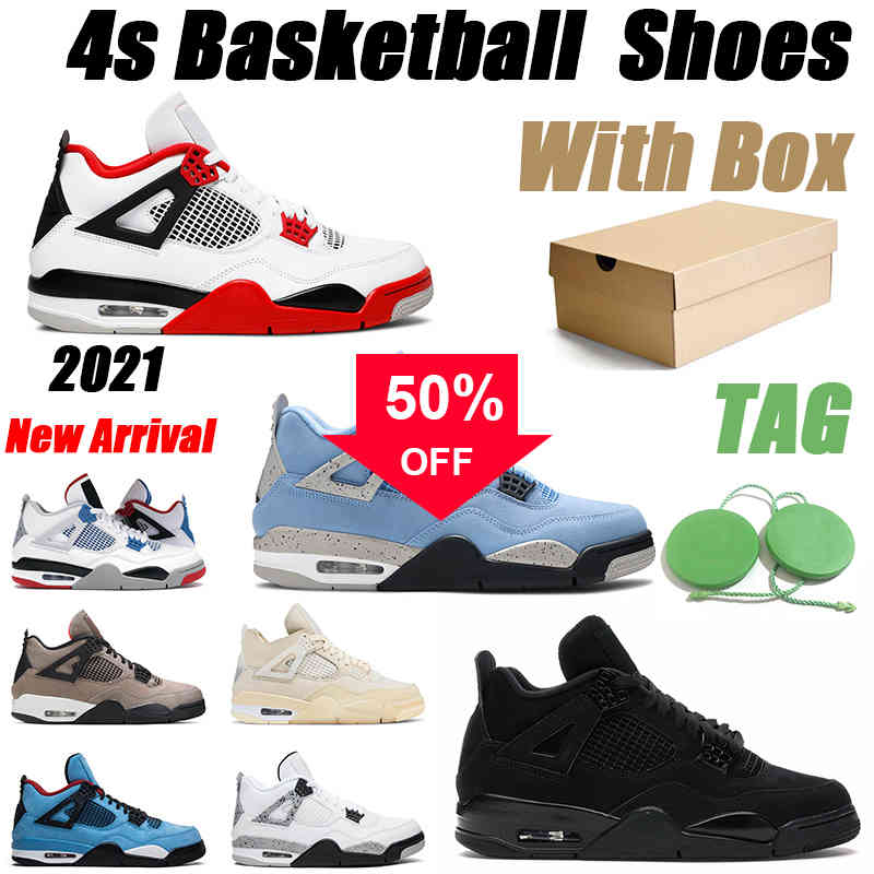 

4 Mens Basketball Shoes 4s Black Cat 2021 University Blue Fire Red White Cement Cool Grey Men Trainer Sports Sneakers, # 13