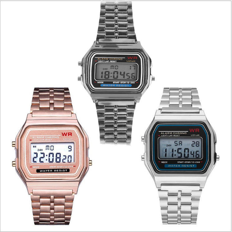 

F91W Steel Strap Watch Vintage LED Digital Sports Military Watches Electronic Wrist Band Clock Ladies Valentine's Day Gift