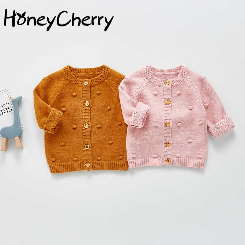 

hand hook bubble knit cardigan button sweater girl baby sweater top knit sweater baby girl clothes 210701, Pink