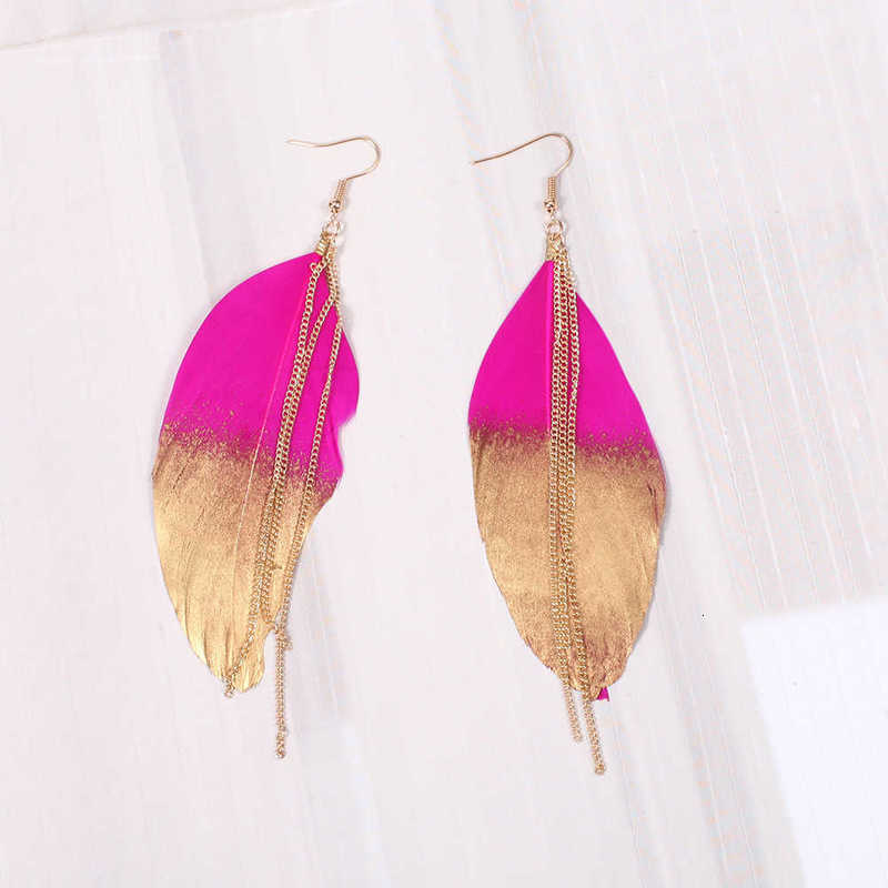 

earring show accsori single feather gradient color chain tassel fashion temperament earrings, Golden