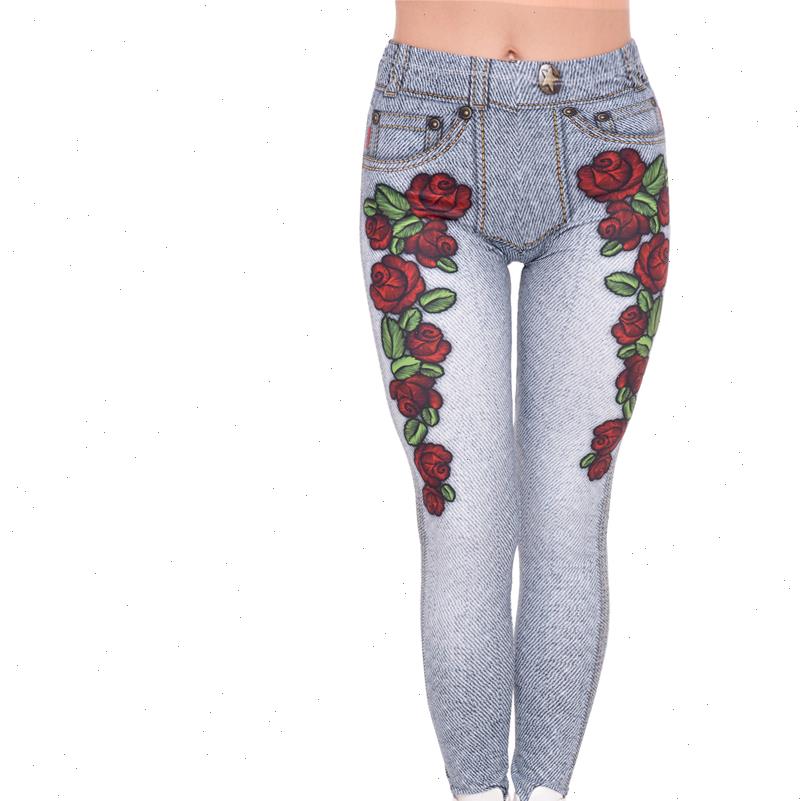 

Womens Leggings Design leggins mujer Imitation jeans 3D Printing legging fitness feminina Woman Pants workout, Black