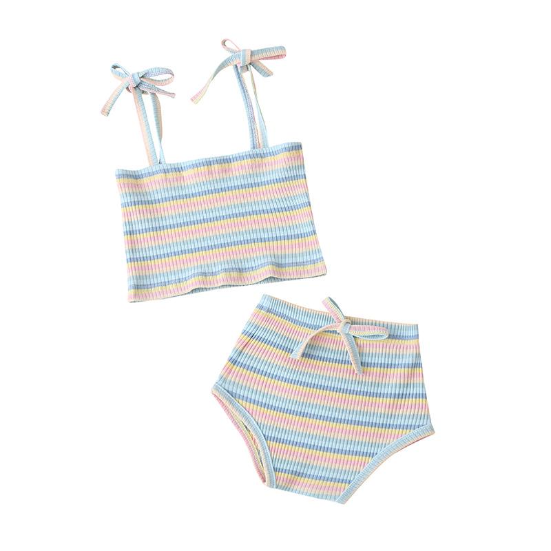

Clothing Sets Fashion Baby Clothes Girls Summer Girl Suit Cotton Sleeveless Tops+Shorts Born 3-24 Months, Blue