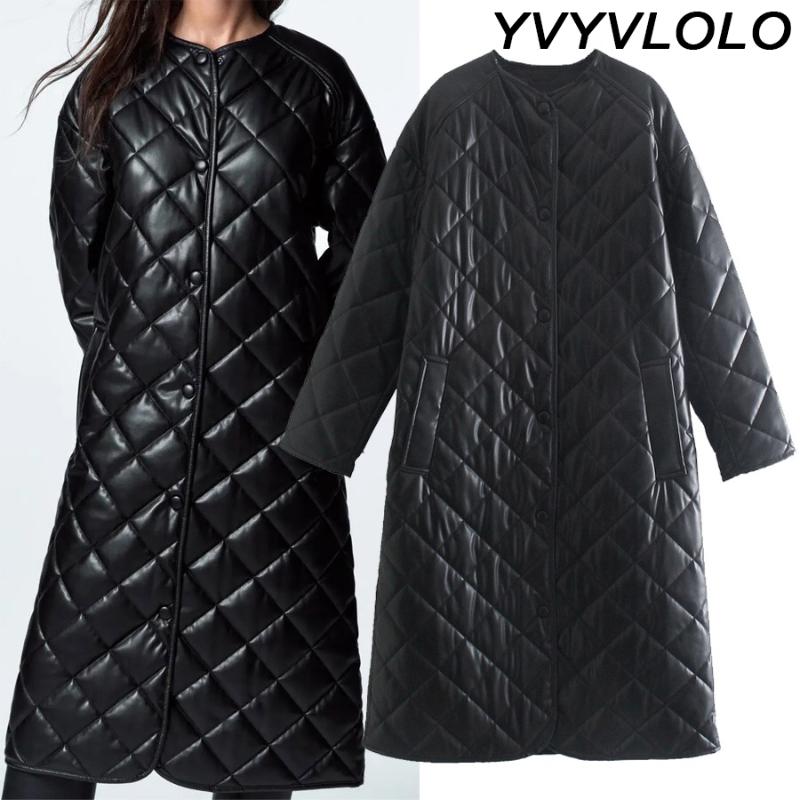 

Women's Leather & Faux YVYVLOLO Women Black Oversize Long Parkas 2021 Winter Buttons Pockets Female Warm Elegant Coat
