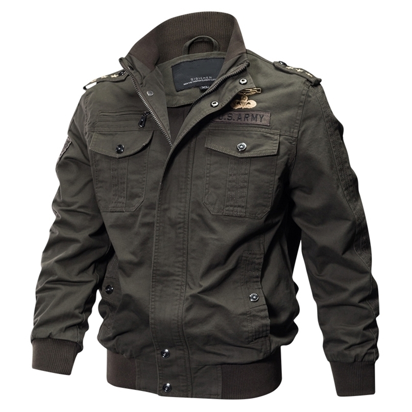 

Plus Size Military Bomber Jacket Men Spring Autumn Casual Multi-pocket Pilot Jackets Male Army Cargo Flight Mens -6XL 211110, Khaki 2