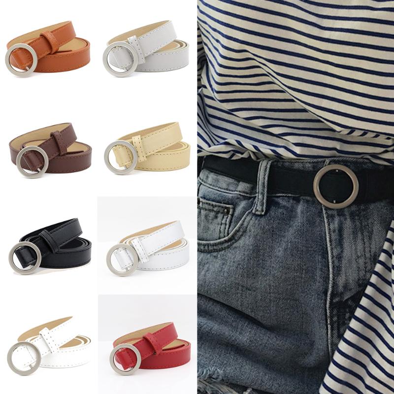 

Solid Color 105cm PU Leather Holeless Wide Waist Belt Metal Round Pin Buckle Women Deduction Side Jeans Dress Decor Waistband Belts, Black;brown
