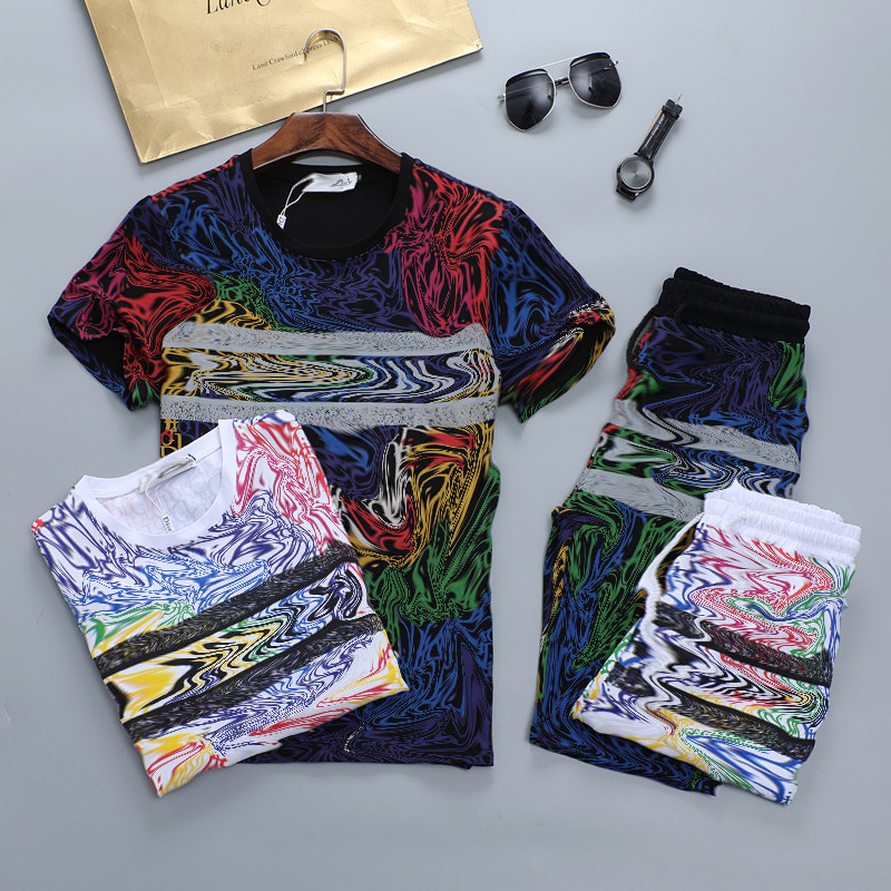 

Men Designer Tracksuit t-shirt luxury high quality summer pants Jogger suits printing cotton sportswear male clothing yy, Gray