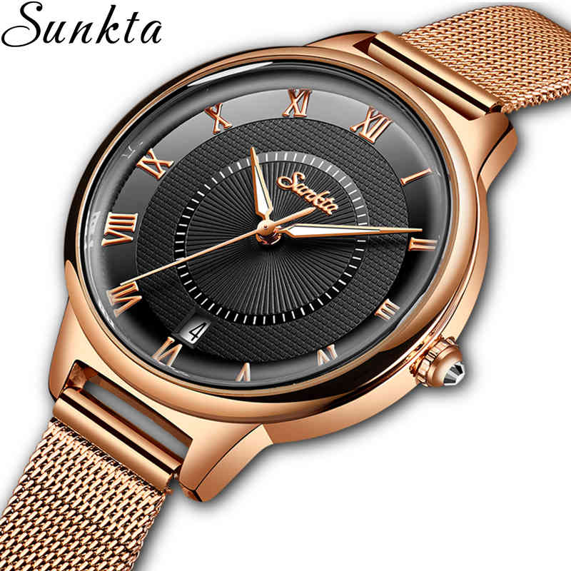 

SUNKTA Luxury Watch Women Waterproof Rose Gold Steel Strap Ladies Wrist Watches Top Brand Date Clock Relogio Feminino 210517, Rose gold black