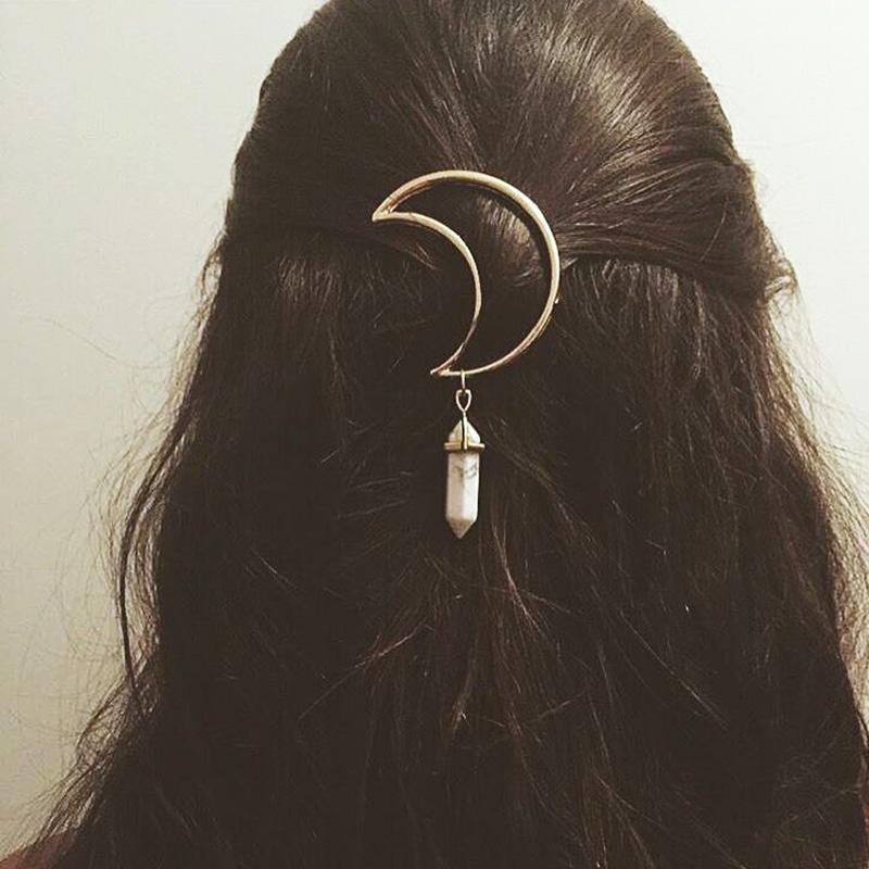 

Hair Clips & Barrettes Alloy Moon Rhombus Stick Luxury Jewelry Wedding Elegant Accessories Wholesale Pins Woman Fashion, Golden;silver