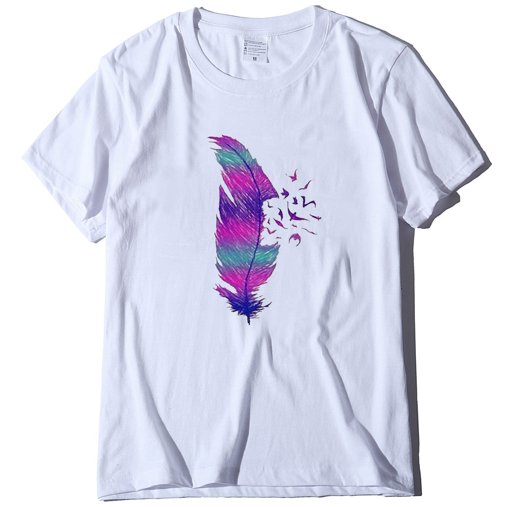 

colorful feather pattern women's large urban leisure women's t-shirt, White