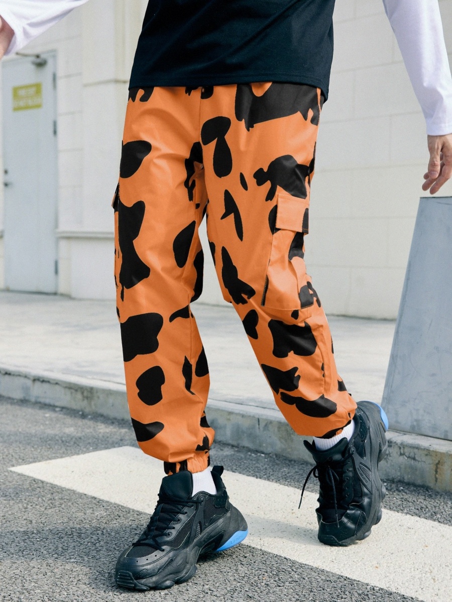 

ROMWE Guys Cow Print Cargo Pants a1aX#, Orange
