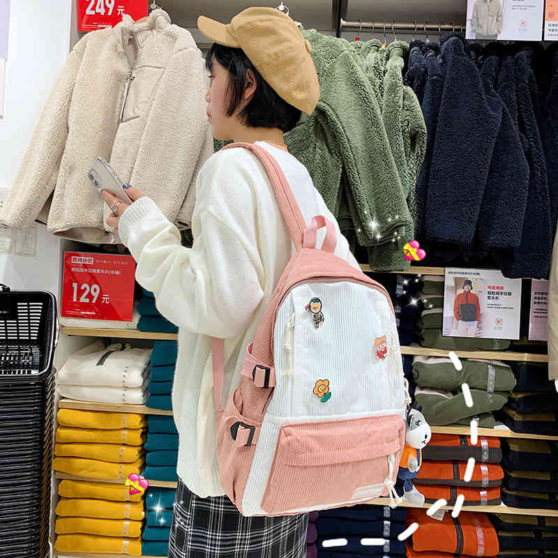 

Schoolbag Style Luxurys Girl Harajuku Bagskorean Badge Student Backpack Color Contrast Soft Mori's Double Shoulder Fashion Bag