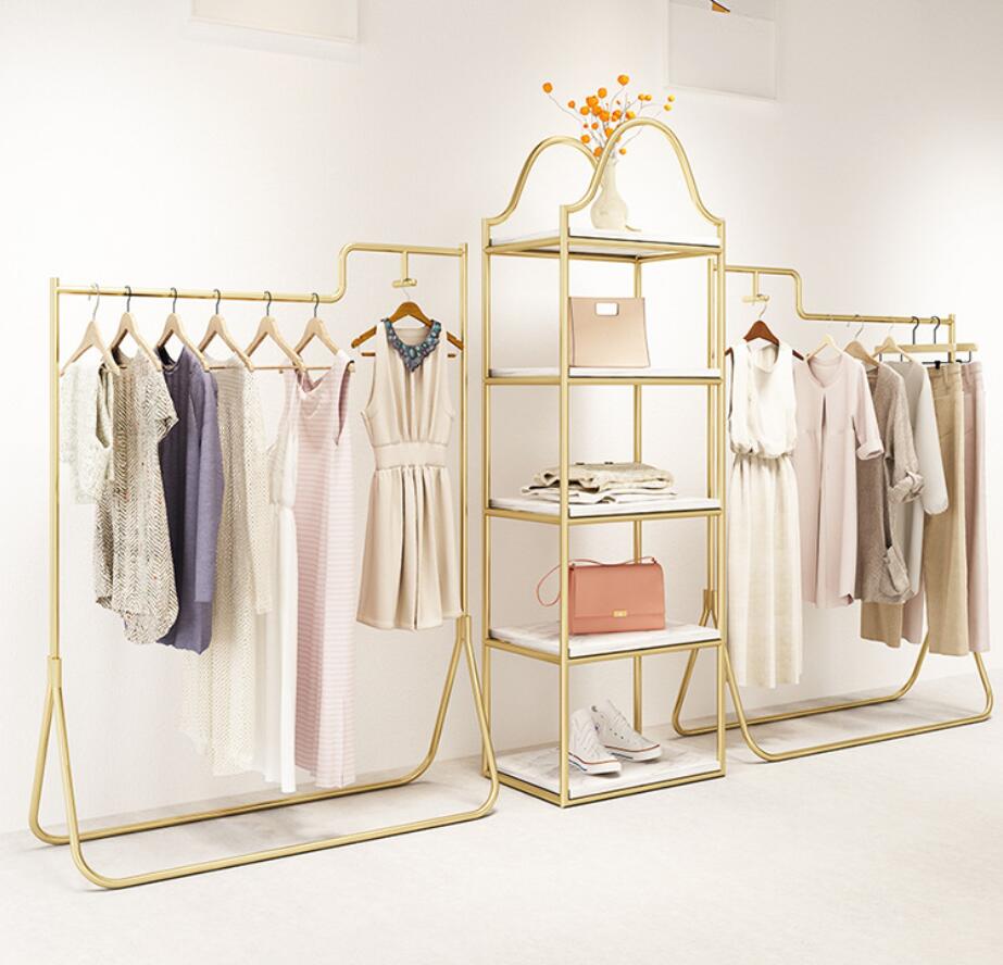 Clothing store display rack Commercial Furniture shopping mall luxury fashion women's iron floor type side cloth racks-image-691251959