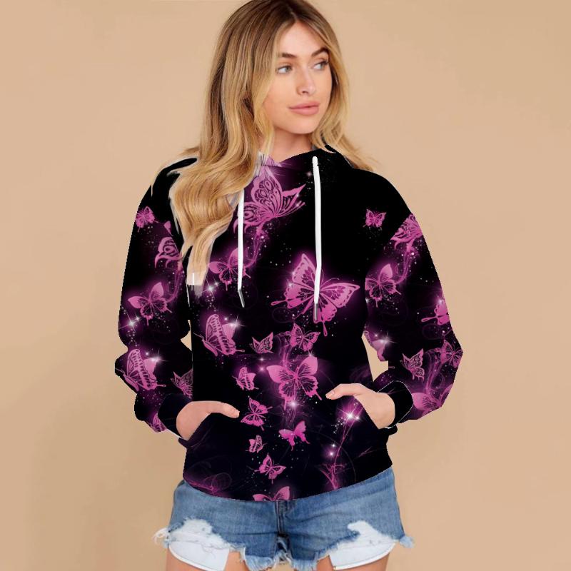 

Women's Hoodies & Sweatshirts Oversized Sweatshirt Butterfly Print Womens Winter Tops Clothes For Teens Streetwear Designer Graphic, Black