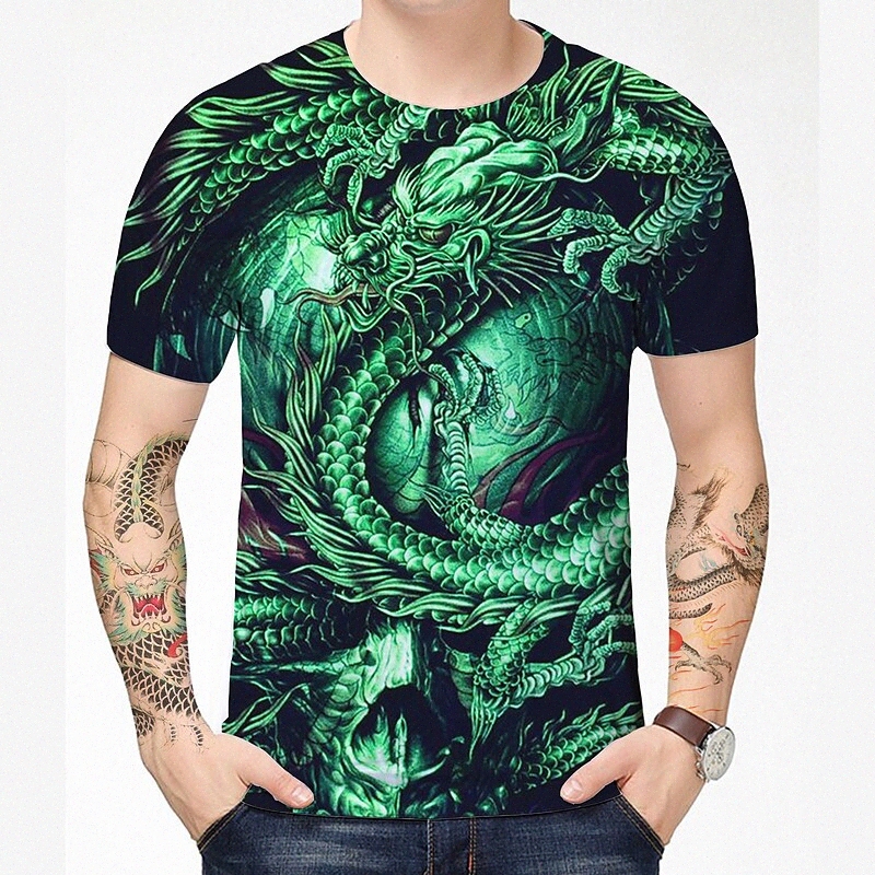T-shirt Hommes T-shirt T-shirt 3D Dragon Graphic graphique Imprimés Gold Col Daily Holiday 3D Imprimé à manches courtes Haut de style chinois Cas