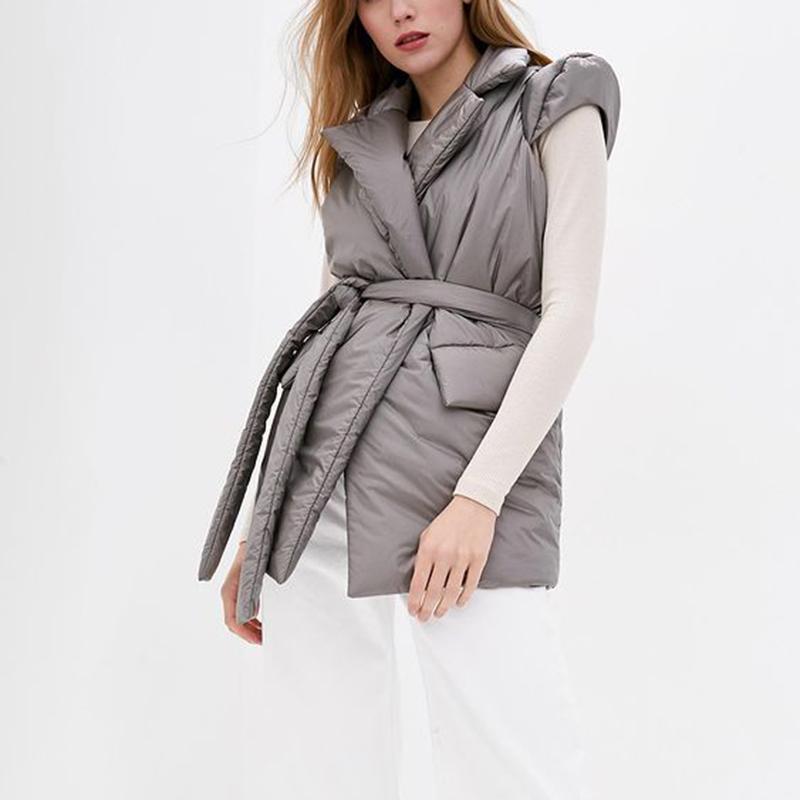 

Women's Vests XMAX Fashion Simple Notched Women Elegant Wide Shoulders Coats Solid Tie Belt Collected Waisted Cotton Ladies, Black