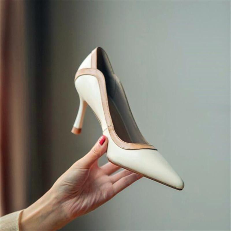 

Dress Shoes Slim Strap Color Matching Stitching Design Ladies High-heeled Pointed Toe Stiletto Fashion Party, Caramel colour