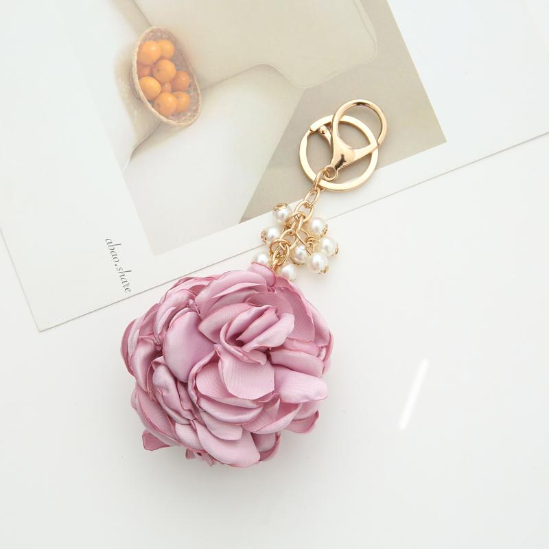

Fashion Rose Shape Cloth Flower Ball Key Chain Ring Holder For Women Bag Pearl Car Pendant Jewelry Gifts Trinket EH1005 Keychains