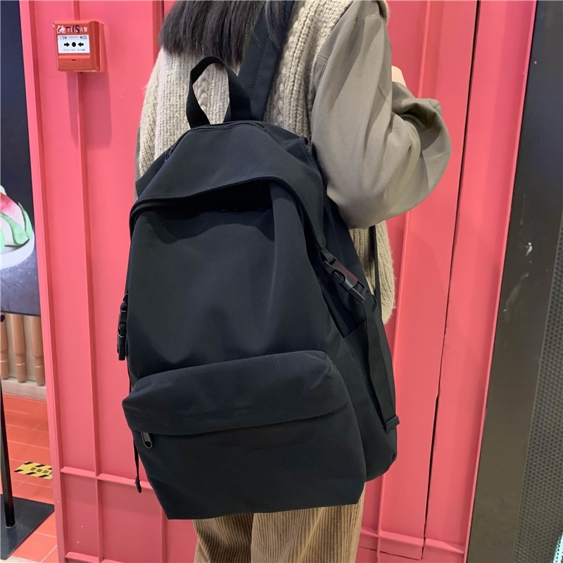 2020 schoolbag female Korean version junior high school Harajuku simple solid color versatile large capacity backpack College Student, Green trumpet