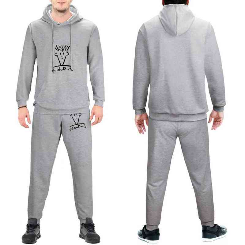

Fido Dido Tracksuit Set Fido Dido Face Summer Sweatsuits Man Sweatpants and Hoodie Set Hip Hop H1208, Gray-style