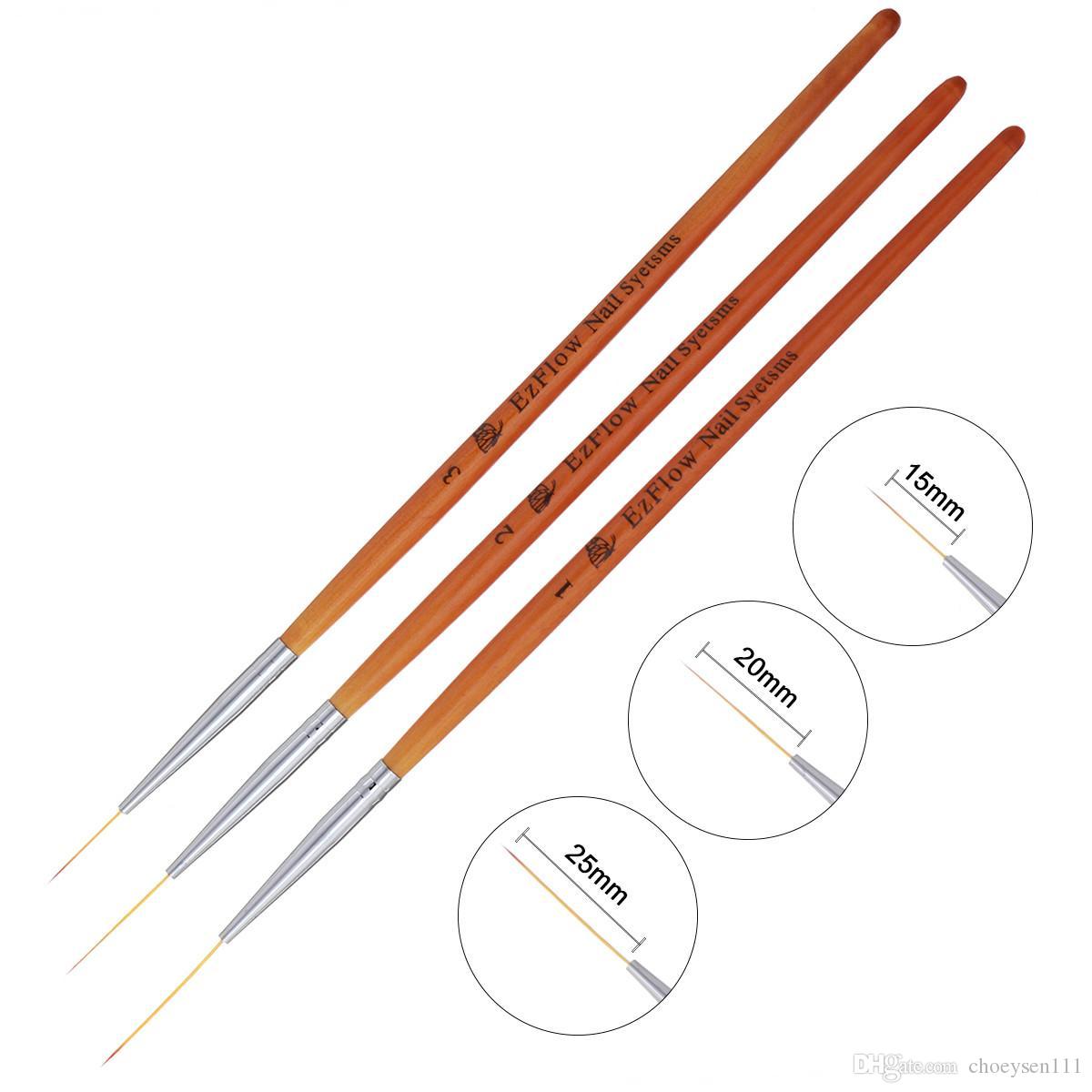 

Monja 15/20/25mm 3pcs Nail Art Brush Wooden Handle French Lines Stripe Flower Painting Drawing Liner Pen Manicure Tool
