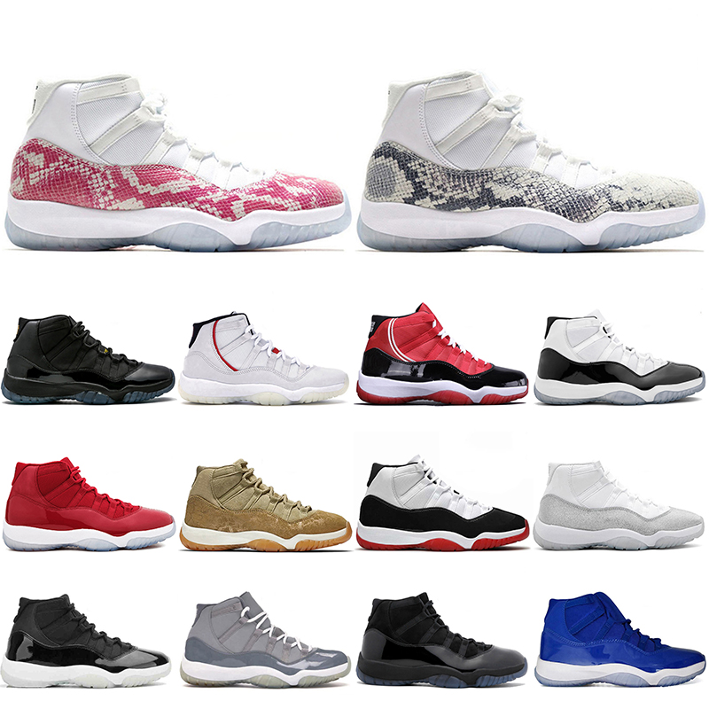 

Hight 11 Mens Basketball Shoes Jumpman 11s Snakeskin Gamma Blue White Pink Green Barons Bred 25th Anniversary Space Jam Rose Low Women Train