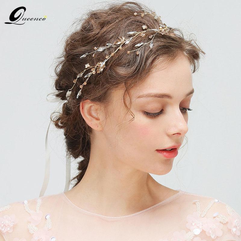 

Hair Clips & Barrettes Luxury Women Headband Bride Leaves Wedding Accessories Vine Bridal Jewelry Crystal Ornament Headpiece Hairbands, Golden;silver