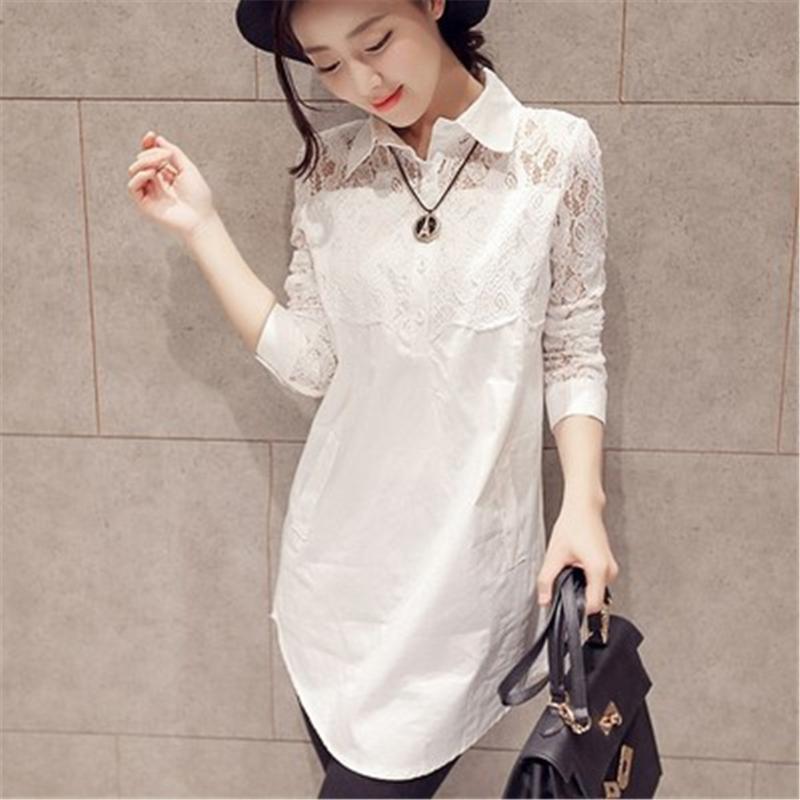 

Women's Blouses & Shirts Casual Loose Women 2022 Spring Fashion Plus Size Blouse Long Sleeve Lace Buttons White Shirt Tops Streetwear