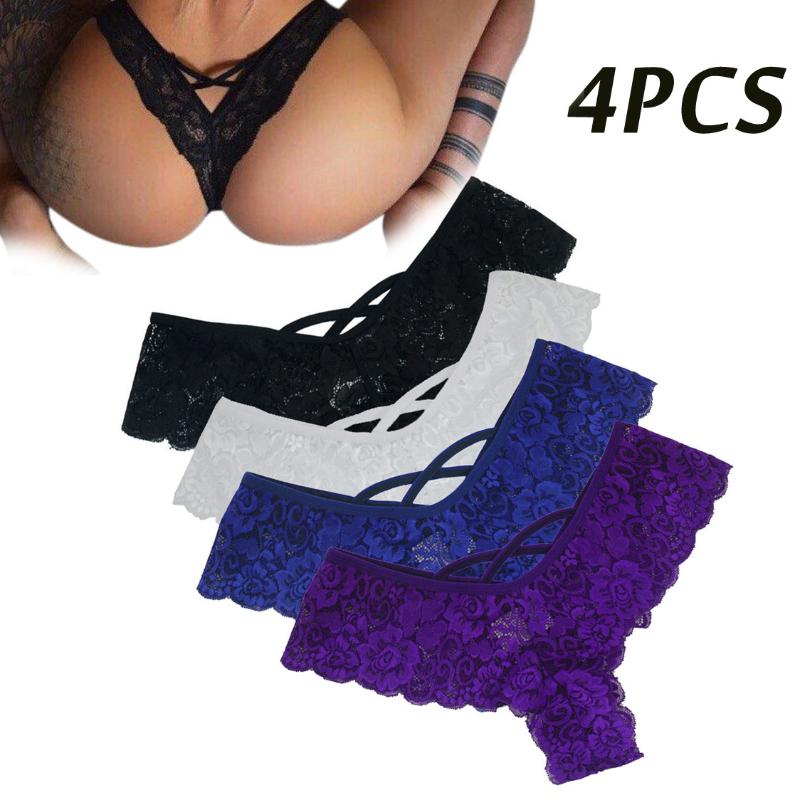 

Women's Panties 4PCS Sexy Lace Women Fashion Cozy Lingerie Tempting Briefs High Quality Underpant Low Waist Intimates Underwear, Black;pink
