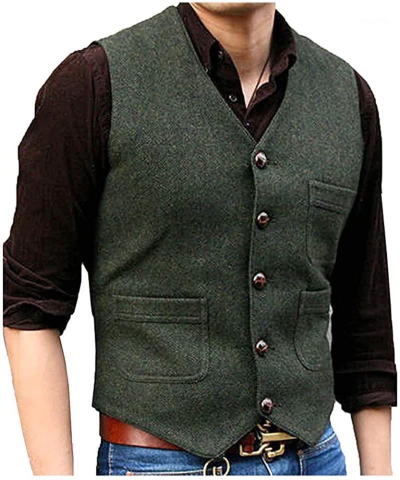 

Men's Vests Mens Tweed Suit Business Vest Steampunk Waistcoat Jacket Victorian Style Groomman Clothing For Wedding Man, Navy blue
