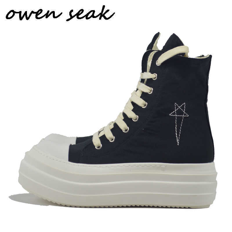 

Owen Seak Women Canvas Shoes Luxury Trainers Platform Boots Lace Up Casual Men Height Increasing Zip High-TOP Black Sneakers 210907