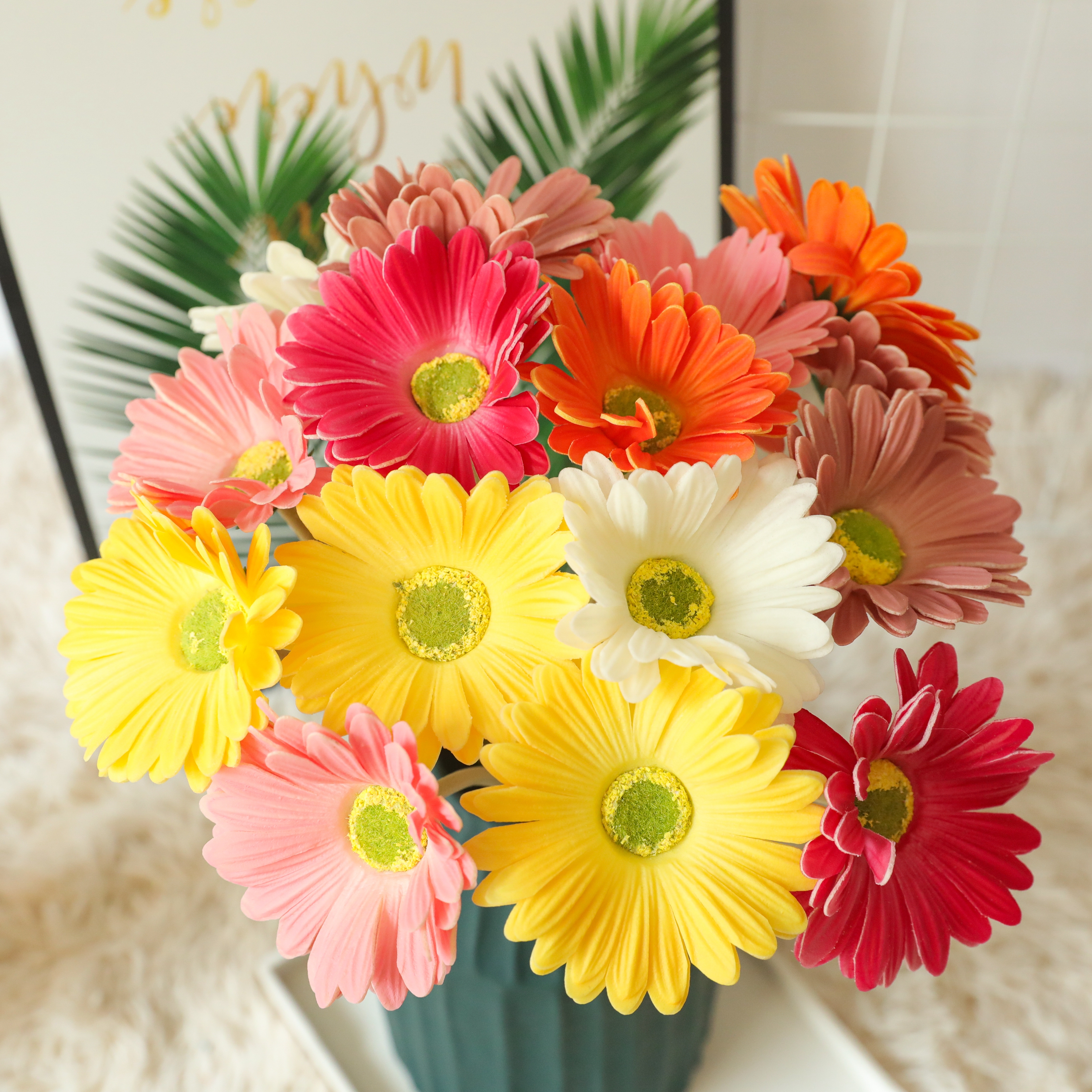 50pcs Gerberas Artificial Flowers PU Fake African Daisy Flower Bouqet Simulation Plants for Table Wedding Living Room Centerpieces House Decorati-image-696565847