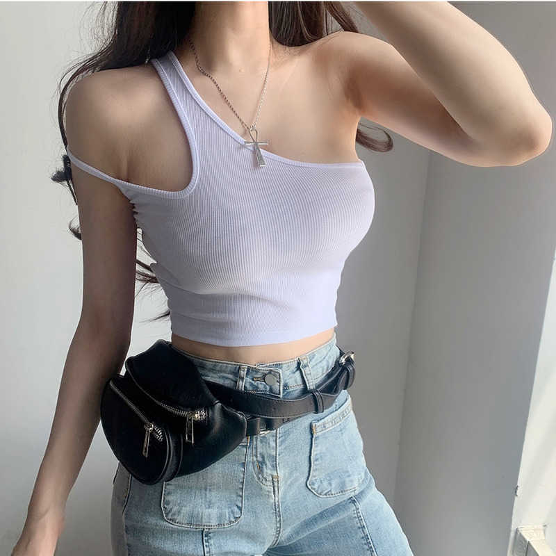 

WOMENGAGA Fashion Strapless Hollowed Out Bottom Sexy Navel Short Tops Tank European Girl Female Base Vest N98A 210603, Coffee