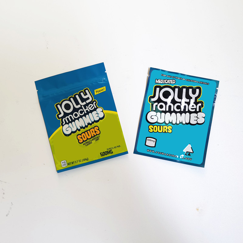 

Sour rancher Gummies Edibles bag Smell Proof Food Packing with tear Green 500mg Blue 600mg Plastic Pack lock cookies bags