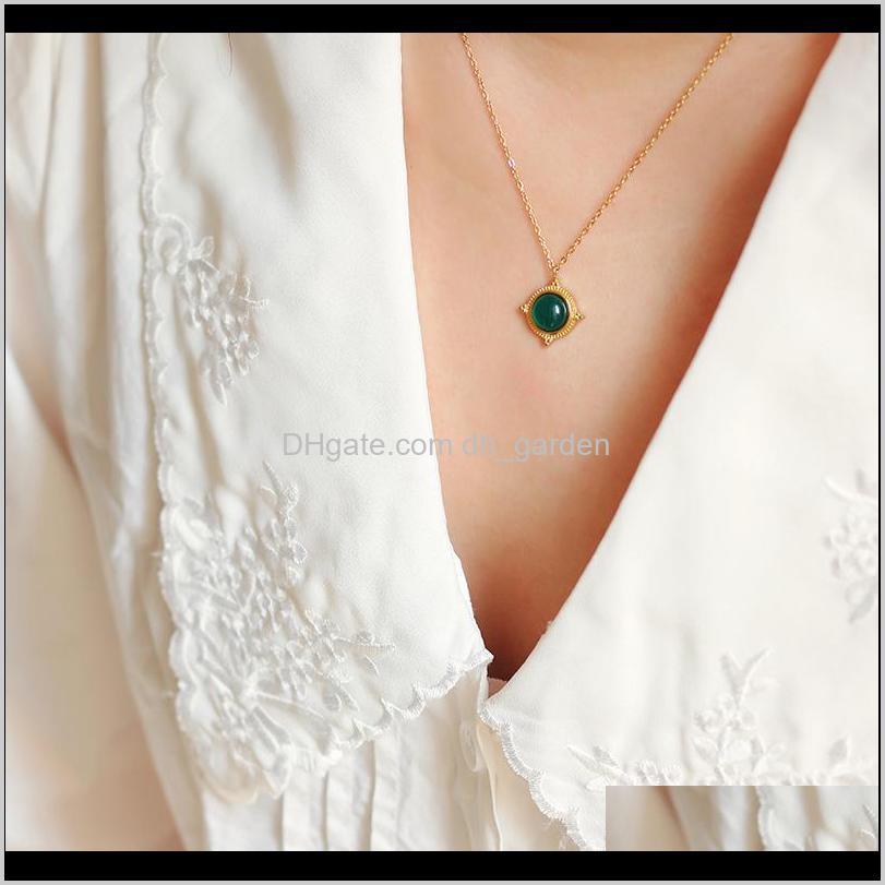 

& Pendants Jewelry High-Grade French Romantic 18K Gold Stainless Steel Chain Star Embossing Green Agate Stone Pendant Necklaces For Women Dr